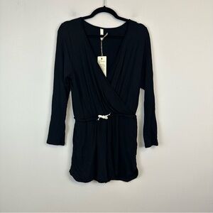 Elan | Black Long Sleeve Cross Over Bodice Soft Romper Size Medium NWT